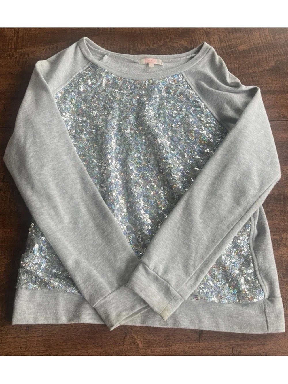 Y2K CXO Gray Sequin Bling Sweatshirt Top Small Glam Sparkle Party 00’s Read Flaw